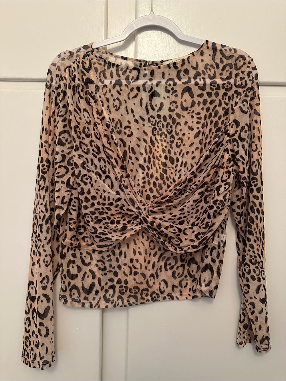 NWT Anthropologie Plus Size Mesh Leopard Print Twist-Front Long Sleeve Top